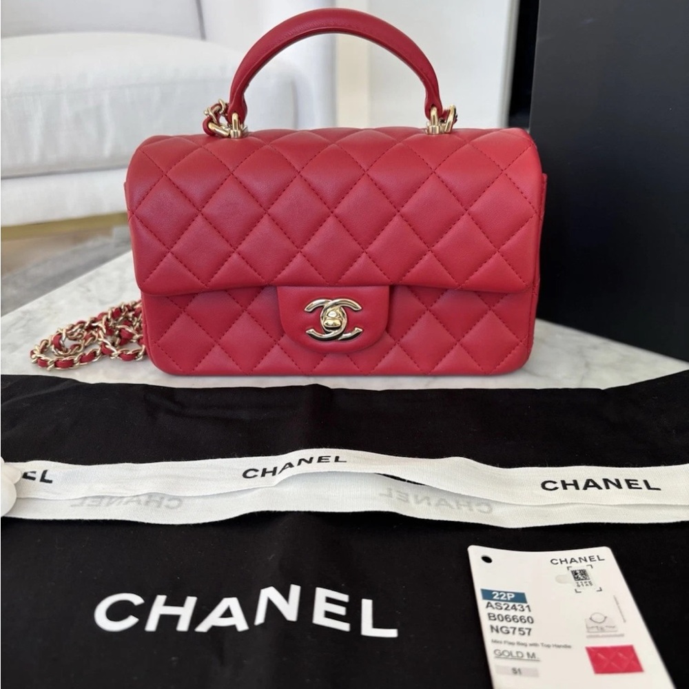 Chanel Mini Flap Red Top Handle Bag **Full Set**